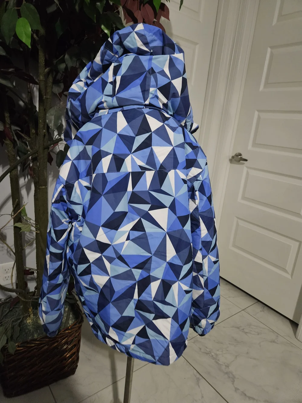 Kids Blue Geometric Hooded Raincoat
